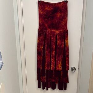 Red and Orange Tie-Dye Maxi Skirt